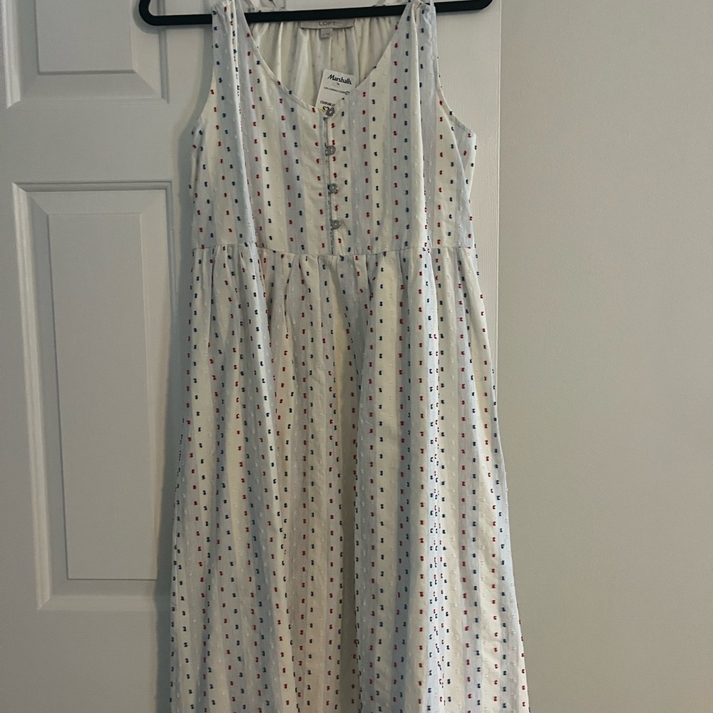Madewell White Sleeveless Dress with Multicolor Dots